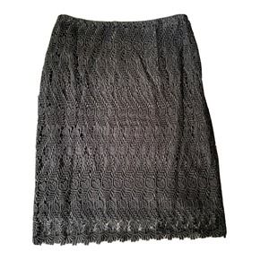 Alfani Skirt Womens Sz 4 Black Straight Pencil Knee Length Lined Eyelet Lace Fun
